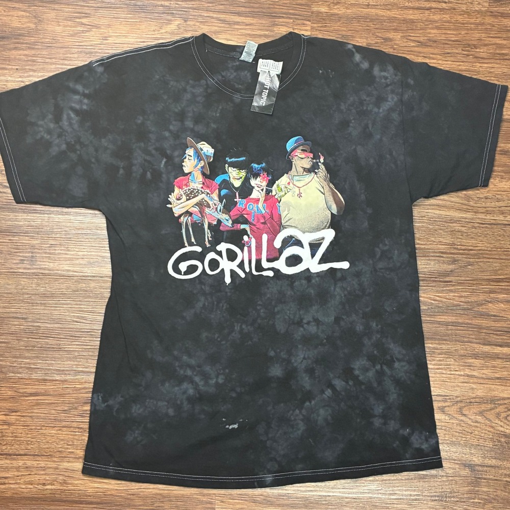 Gorillaz Graphic T-Shirt Mens XL Black Tie Dye Hot Topic Band Tee NEW
